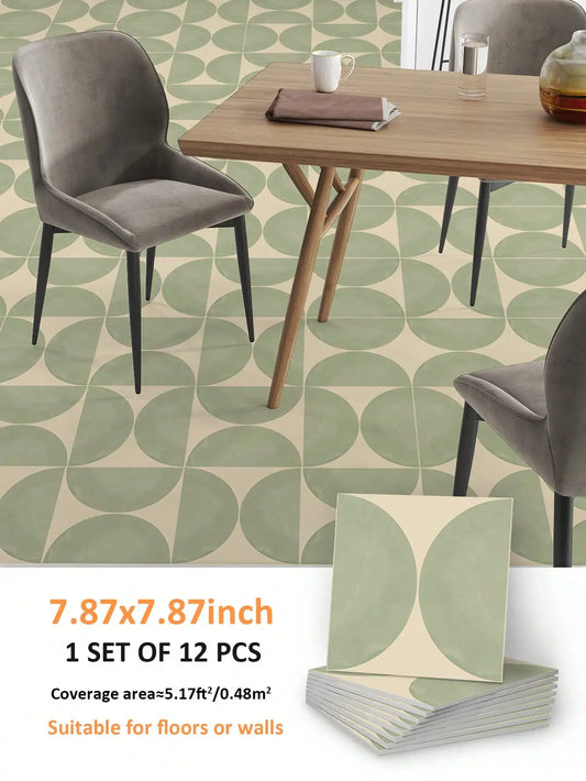 12PCS Scandinavian Geometric Floor Stickers – Faux Tile Decals for Cement Walls & Floors