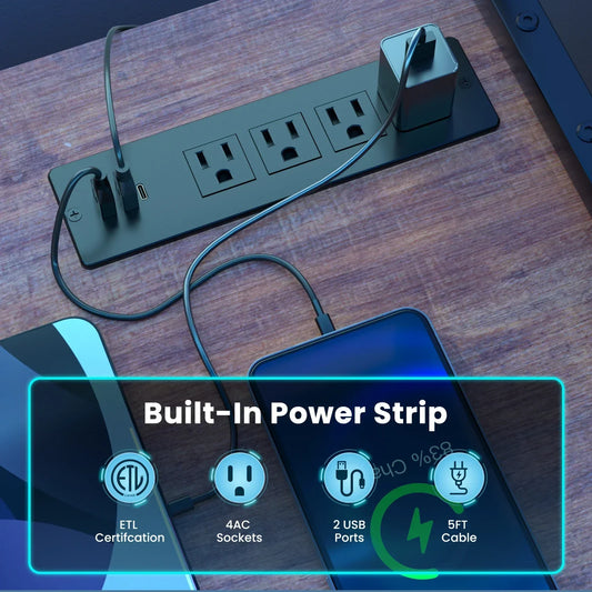 67" L-Shaped Gaming Desk – Brown Computer Desk with Built-In Power Outlet
